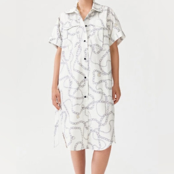 Baum Und Pferdgarten Danish brand poly seersucker shirt dress in Cream size 10 - Picture 1 of 13